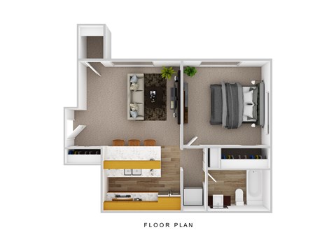 Floor plan for 1 bed, 1 bath, 615 sqft
